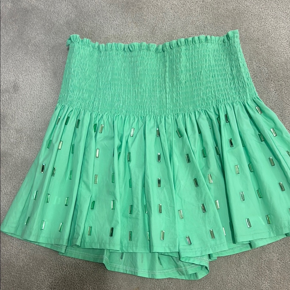 QOS Mint Green Swing Shorts with jewel accents